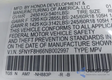 2022 Honda Passport Awd Trailsport from USA, damaged, VIN 5FNYF8H66NB002997